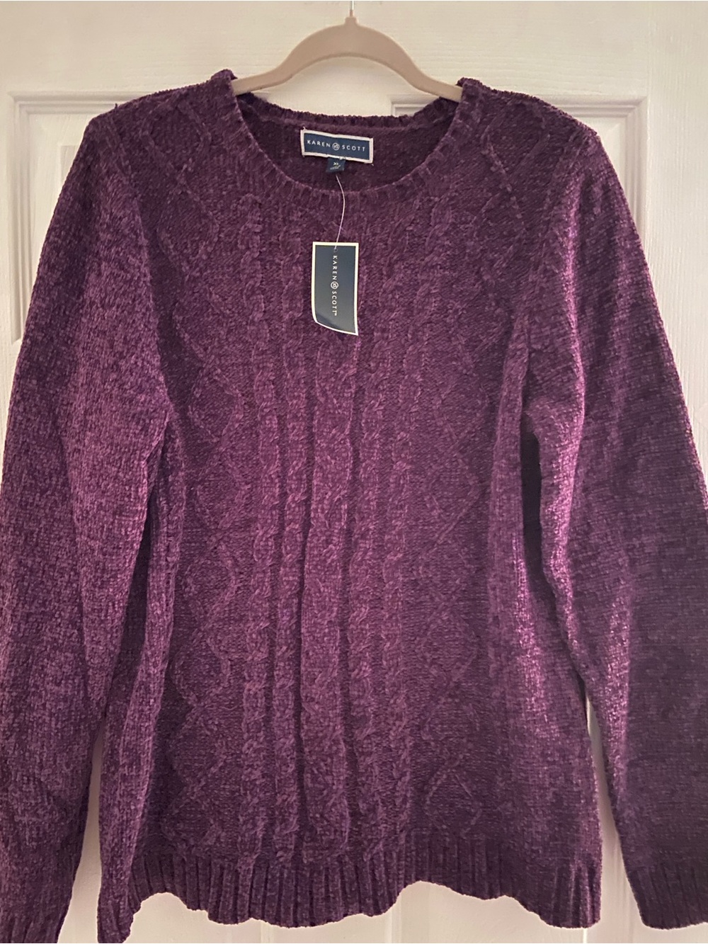 Scott Plum Cable-Knit Chenille Crew Sweater